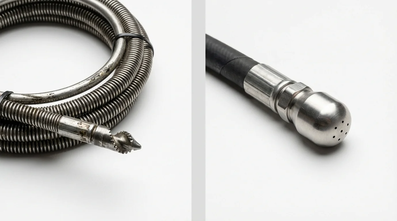 Drain snake cable and hydro jetting nozzle used for drain cleaning in Palo Pinto, TX