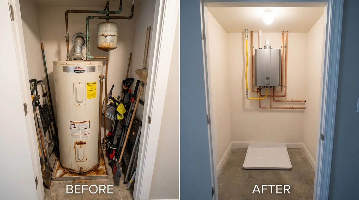 Tank water heater versus wall-mounted tankless unit comparison for Palo Pinto, TX homeowners