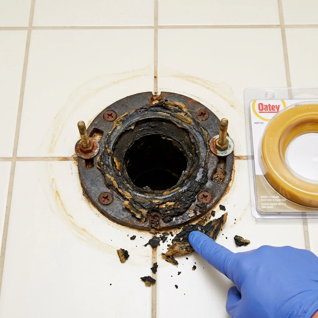 Failed wax ring showing water seepage at the base of a toilet in a Palo Pinto, TX home