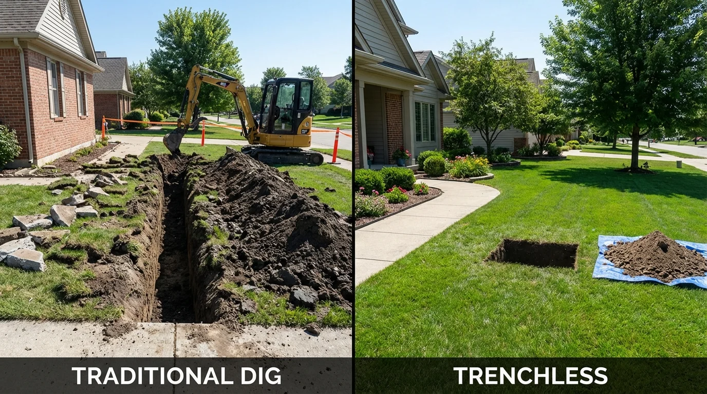 Trenchless sewer repair with minimal yard damage versus traditional excavation in Palo Pinto, TX